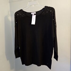 Calvin Klein Lightweight Holiday Sweater With Pearl  Detail  NWT